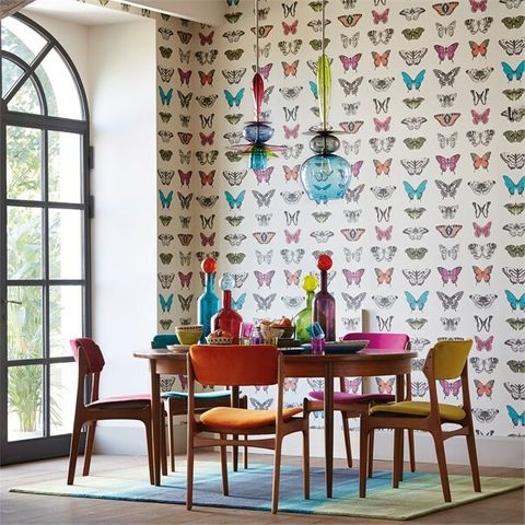 Harlequin Amazilia Papilio Flamingo / Papaya / Olive Wallpaper