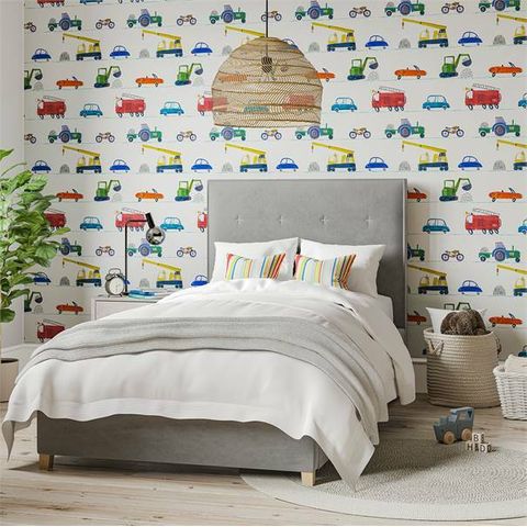 Harlequin Book of little treasures Just Keep Trucking Tomato/Marine/Gecko Wallpaper