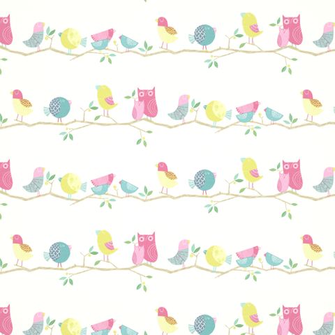 What A Hoot Pink Aqua Apple and Natural Wallpaper