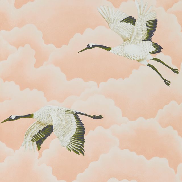 Cranes In Flight Blush Wallpaper