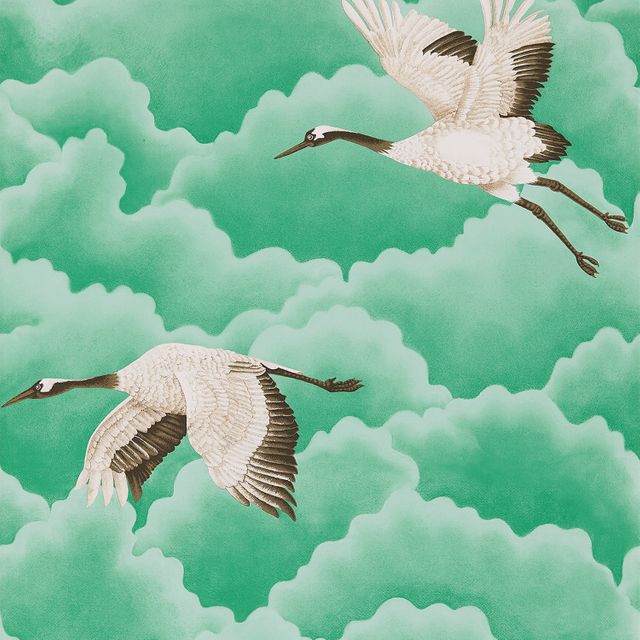 Cranes In Flight Emerald Wallpaper