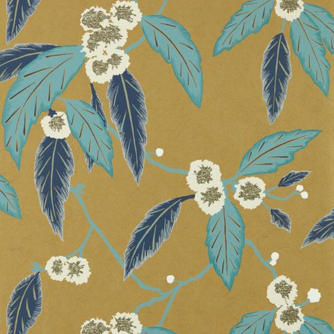 Coppice Navy/Lagoon/Gold Wallpaper
