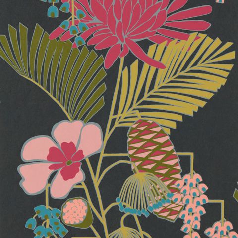 Salon Ebony/Azalea/Fern Wallpaper