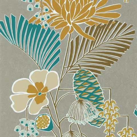 Salon Platinum / Peacock / Seafoam Wallpaper