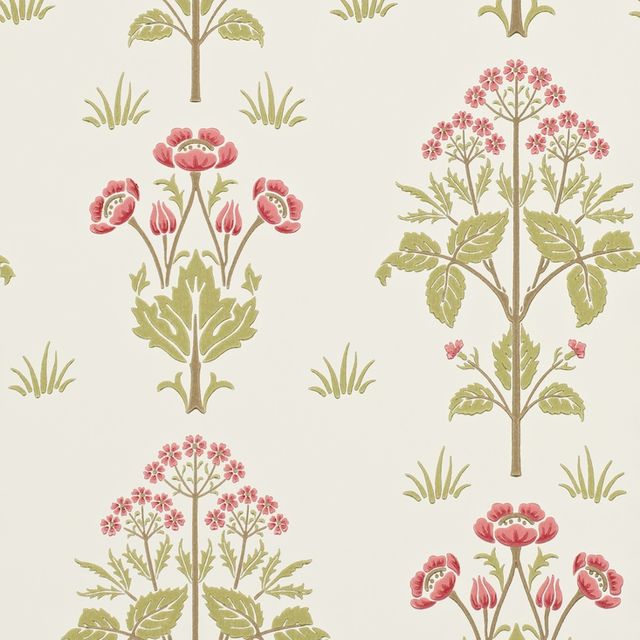 Meadow Sweet Rose/Olive Wallpaper