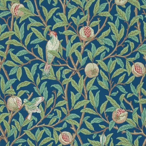 Bird & Pomegranate Blue/Sage Wallpaper