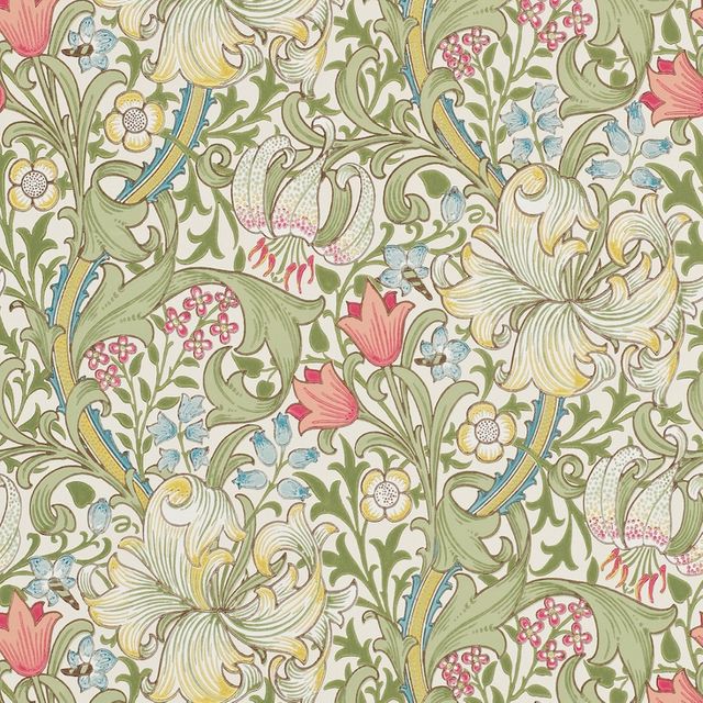 William Morris Archive Wallpapers Golden Lily Green/Red Wallpaper