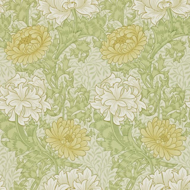 William Morris Archive II Wallpapers Chrysanthemum Pale Olive Wallpaper