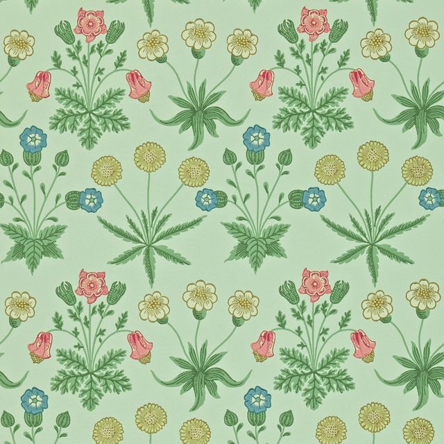 William Morris Archive II Wallpapers Daisy Pale Green/Rose Wallpaper