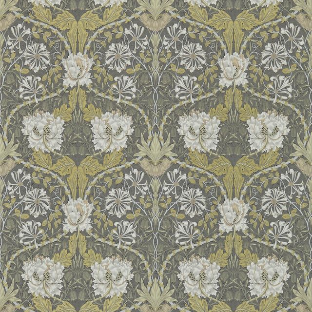 William Morris Compilation Wallpaper Honeysuckle & Tulip Charcoal/Gold Wallpaper