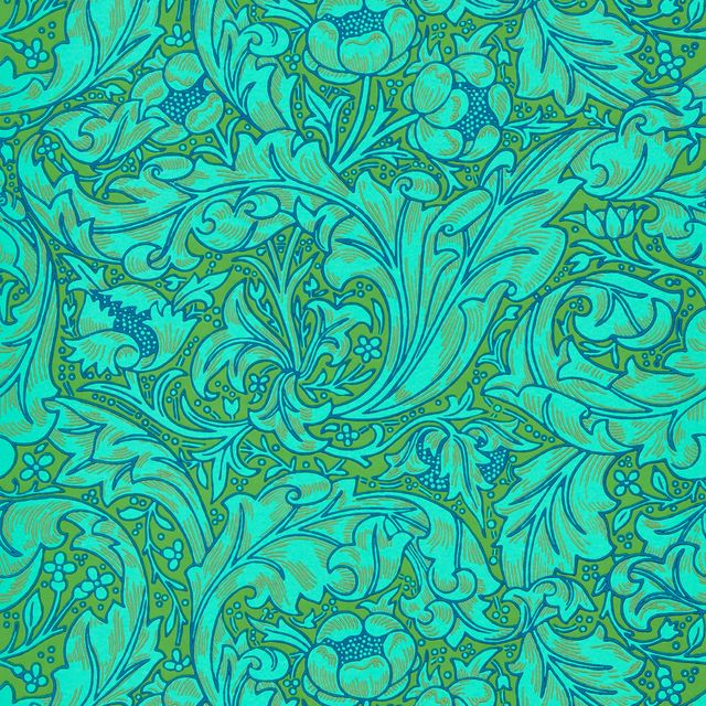 William Morris Queen Square Wallpapers Bachelors Button Olive/Turquoise Wallpaper