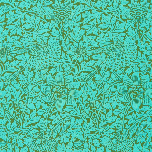 William Morris Queen Square Wallpapers Bird & Anemone Olive/Turquoise Wallpaper