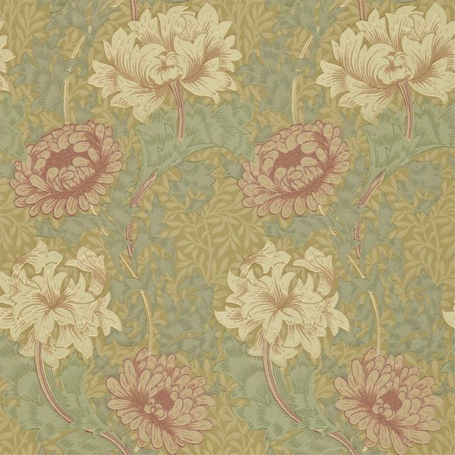 William Morris Compilation Wallpaper Chrysanthemum Pink/Yellow/Green Wallpaper