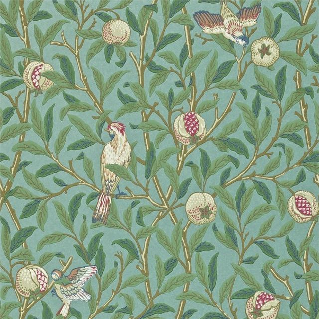 William Morris The Craftsman Wallpapers Bird & Pomegranate Turquoise/Coral Wallpaper