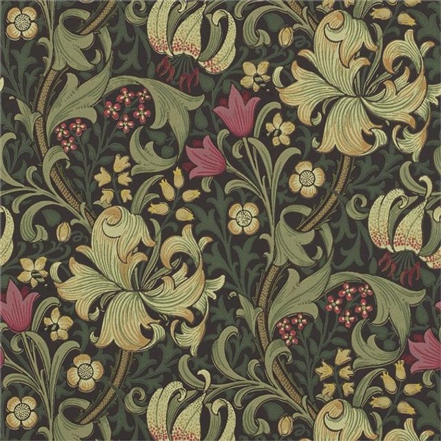 William Morris The Craftsman Wallpapers Golden Lily Charcoal/Olive Wallpaper