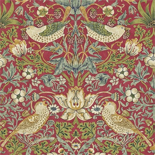 William Morris The Craftsman Wallpapers Strawberry Thief Crimson/Slate Wallpaper