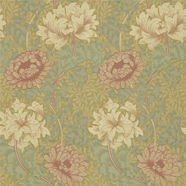 William Morris Morris Wallpapers Compendium I & II Chrysanthemum Pink/Yellow/Green Wallpaper