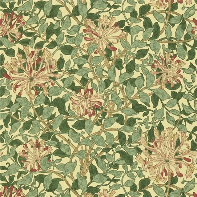 William Morris Morris Wallpapers Compendium I & II Honeysuckle Green/Coral Pink Wallpaper