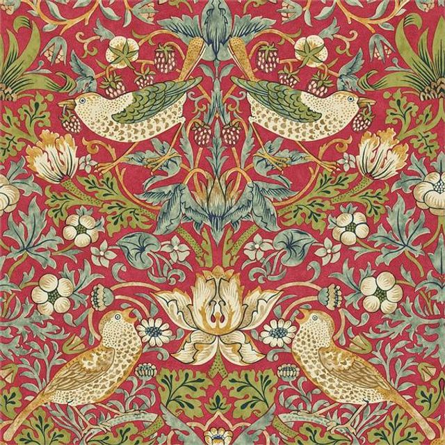 William Morris Compilation Wallpaper Strawberry Thief Crimson/Slate Wallpaper