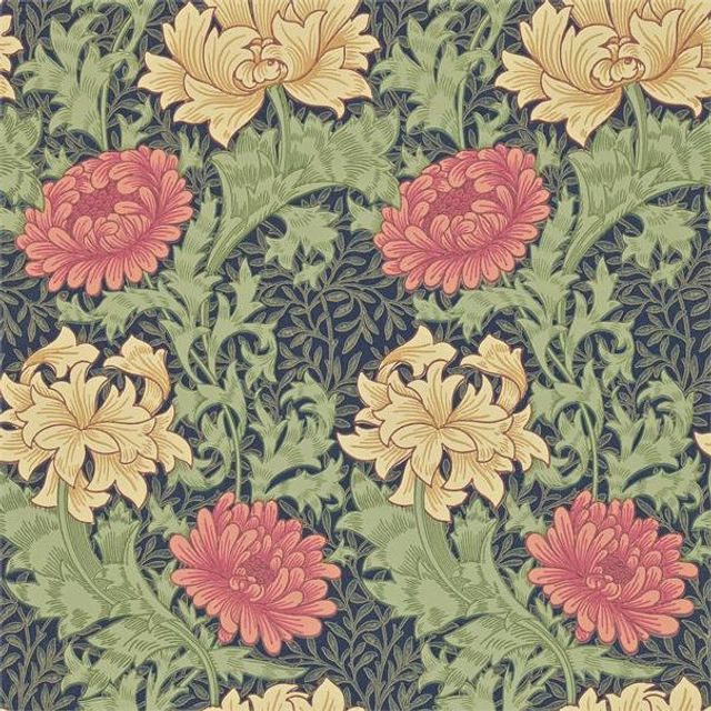 William Morris Compilation Wallpaper Chrysanthemum Indigo Wallpaper