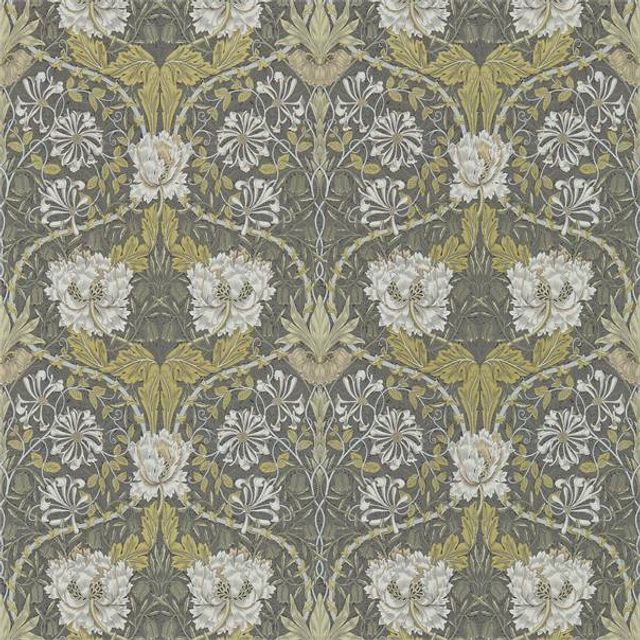 William Morris Compilation Wallpaper Honeysuckle & Tulip Charcoal/Gold Wallpaper