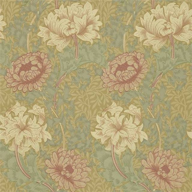 William Morris Compilation Wallpaper Chrysanthemum Pink/Yellow/Green Wallpaper