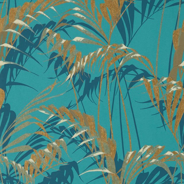 Sanderson Glasshouse Wallpapers Palm House Teal/Gold Wallpaper