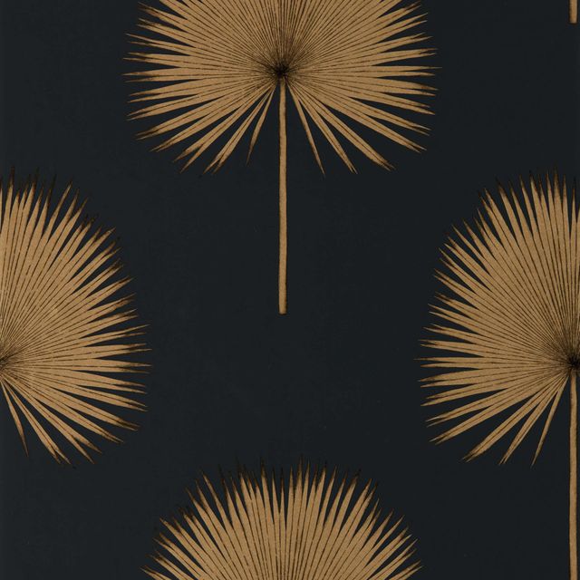 Sanderson Glasshouse Wallpapers Fan Palm Charcoal/Gold Wallpaper