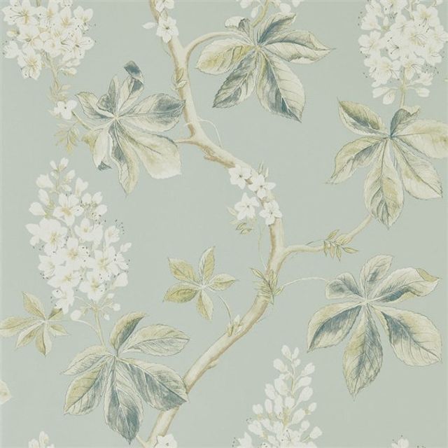 Sanderson Woodland Walk Wallpapers Chestnut Tree Grey Blue/Sage Wallpaper