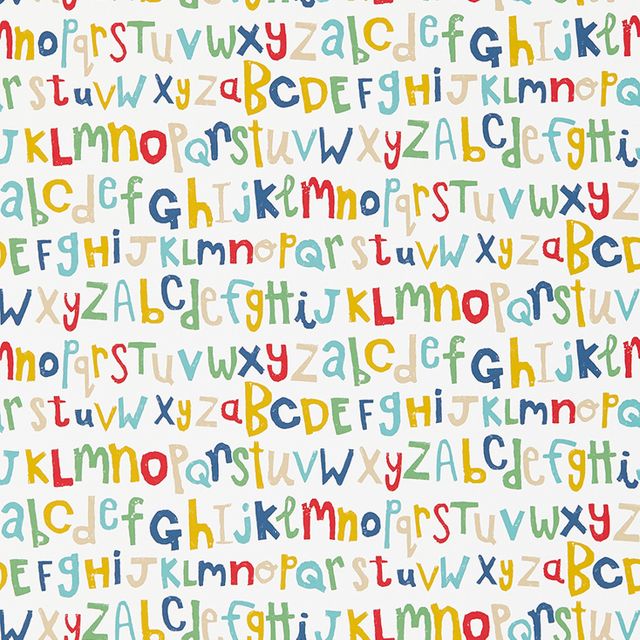 Letters Play Pistachio / Pimento / Denim Wallpaper