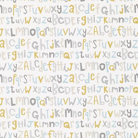 Letters Play Slate / Biscuit / Maize Wallpaper