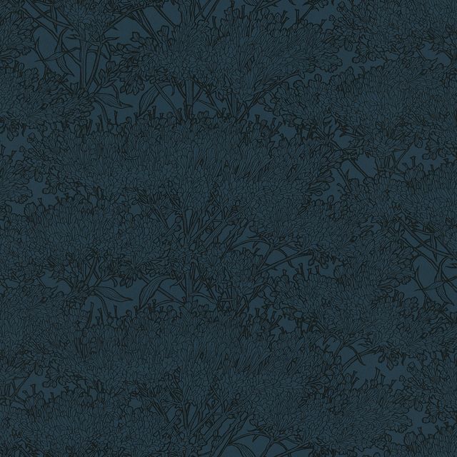 Cherry Blossom Motif Blue/Black Wallpaper
