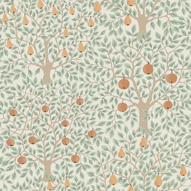 Apples and Pears White/green Wallpaper