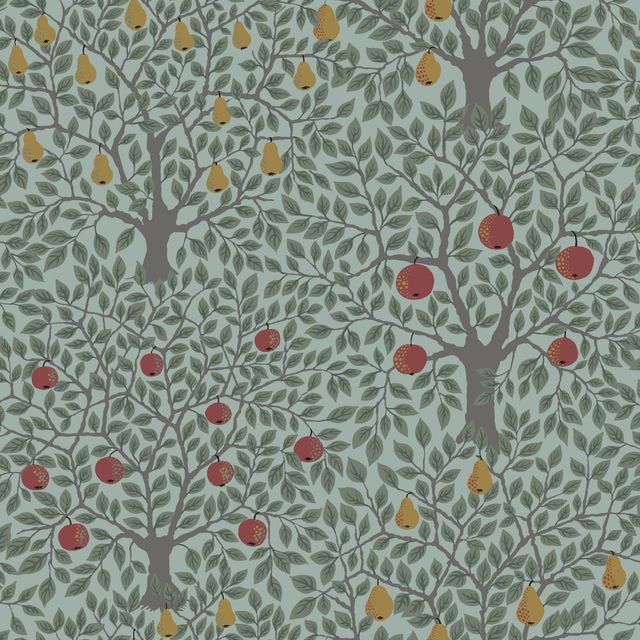 Apples and Pears Green Wallpaper