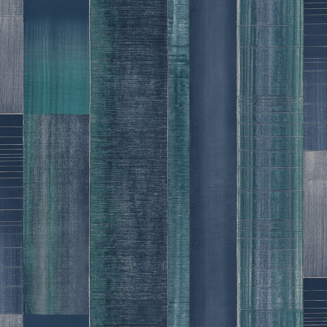 Agen Stripe Turquoise, Navy, Metallic ink Wallpaper