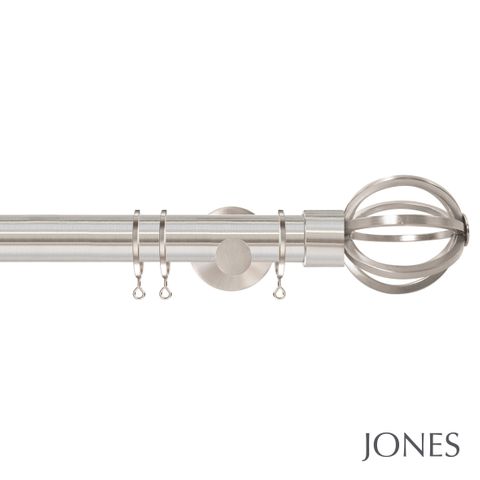 Strand 35mm Matt Nickle Pole Set With Cage Finials & Ceiling Brackets