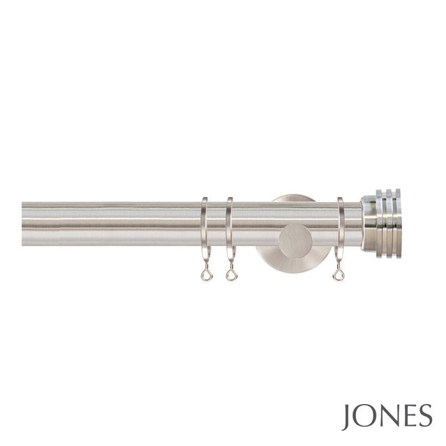 Jones  Strand 35mm Matt Nickle Pole Set With Ribbed End Stops & Ceiling Brackets