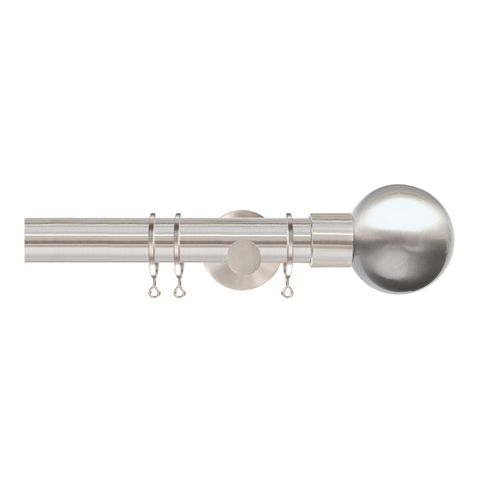 Strand 35mm Matt Nickle Pole Set With Metal Ball Finials & Ceiling Brackets