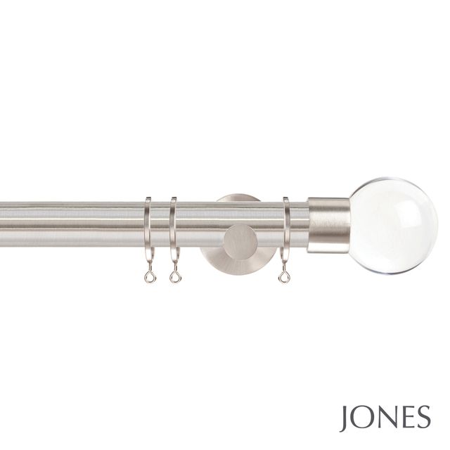 Jones  Strand 35mm Matt Nickle Pole Set With Acrylic Ball Finials & Ceiling Brackets