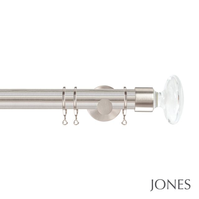 Jones  Strand 35mm Matt Nickle Pole Set With Acrylic Disc Finials & Ceiling Brackets