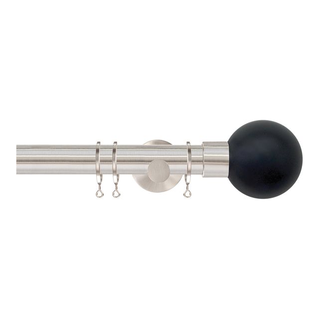 Jones  Strand 35mm Matt Nickle Pole Set With Charcoal Ball Finials & Ceiling Brackets