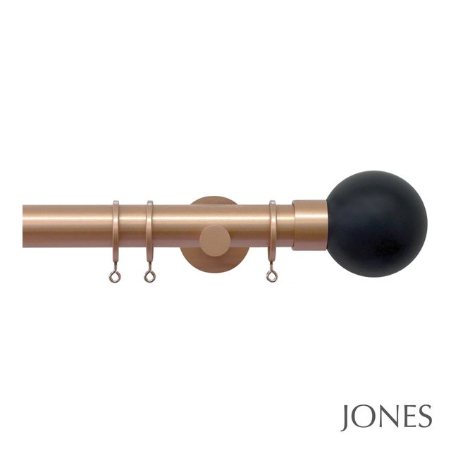 Jones  Strand 35mm Rose Gold Pole Set With Charcoal Ball Finials - Passover Brackets & Rings