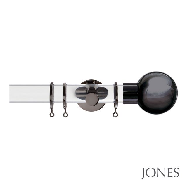 Jones  Strand 35mm Acrylic Pole Set With Black Nickle Ball Finials - Passover Brackets & Rings