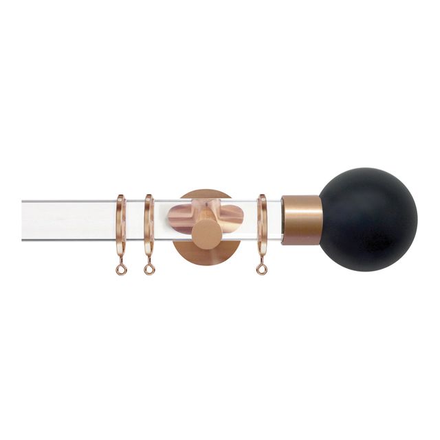 Strand 35mm Acrylic Pole Set With Charcoal Ball Finials - Rose Gold Fixings