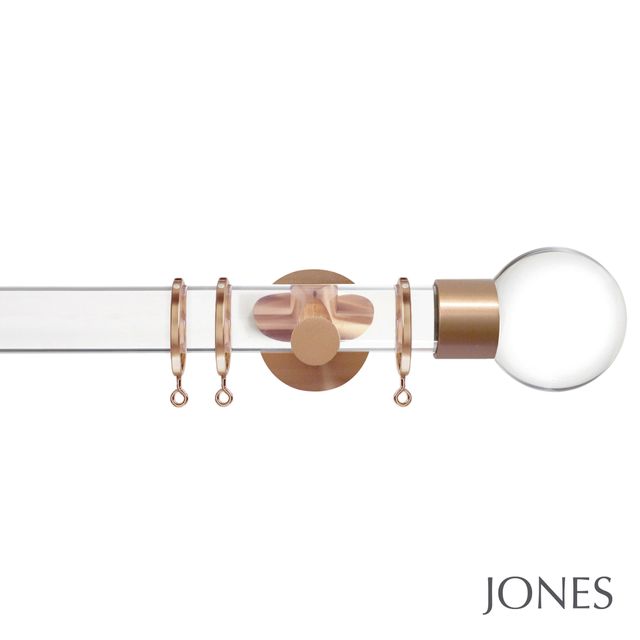 Strand 35mm Acrylic Pole Set With Acrylic Ball Finials - Rose Gold Fixings
