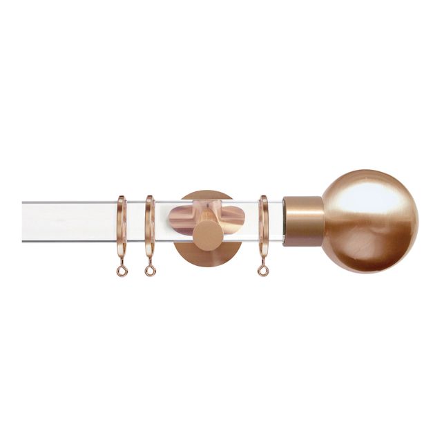 Strand 35mm Acrylic Pole Set With Rose Gold Ball Finials & Ceiling Brackets