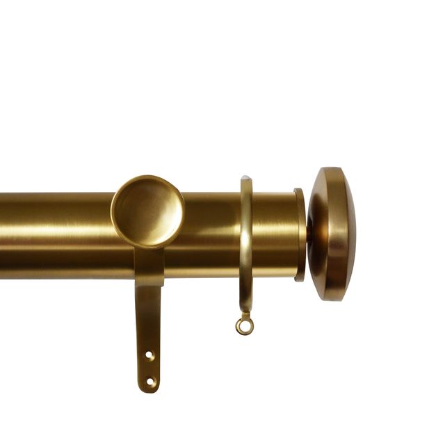 Esquire 50mm Brushed Gold Pole Set With Curved Disc Finials & Decorative Brackets