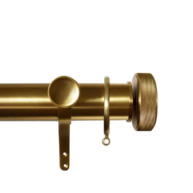 Esquire 50mm Brushed Gold Pole Set With Etched Disc Finials & Decorative Brackets