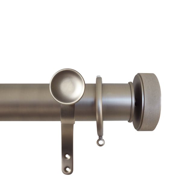 Esquire 50mm Brushed Nickel Pole Set With Etched Disc Finials & Decorative Brackets