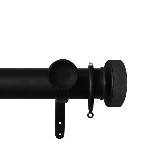 Jones  Esquire 50mm Carbon Black Pole Set With Etched Disc Finials & Decorative Brackets